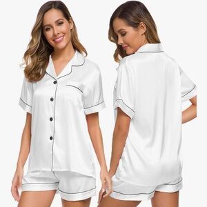 Elegant White Satin Pajama Set NWT size 2XL